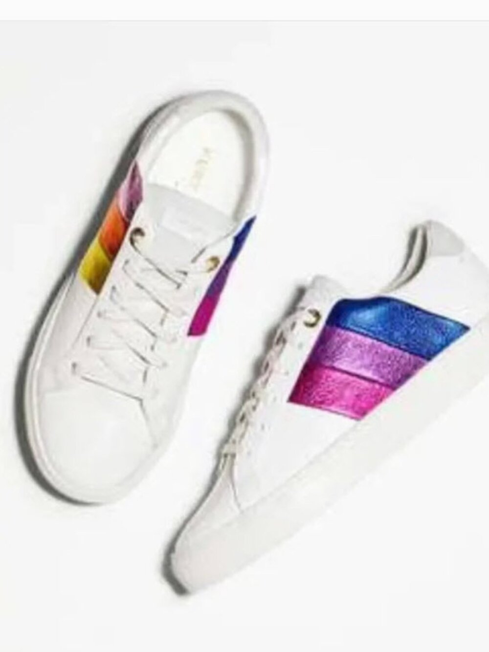 Kurt Geiger Lane Rainbow Leather Sneakers White Metallic Size 6.5/7